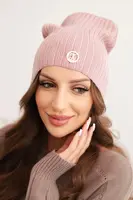 Kesi Dámska pruhovaná čiapka s ozdobným gombíkom s prídavkom vlny a modalu tmavo ružová