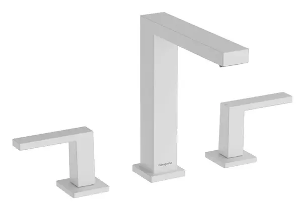 Hansgrohe Tecturis E - Umývadlová batéria s výpusťou Push-Open, 3-otvorová inštalácia, EcoSmart, matná biela 73030700