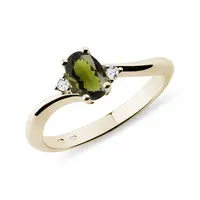 Prsteň zo žltého zlata s vltavínom KLENOTA