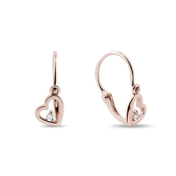 Detské náušnice z ružového zlata v tvare srdca KLENOTA