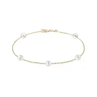 Zlatý retiazkový náramok s 5 bielymi perlami KLENOTA