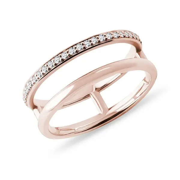 Dvojitý diamantový prsten v růžovém 14k zlatě KLENOTA