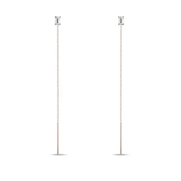 Dlouhé náušnice z růžového zlata s lab grown diamanty KLENOTA