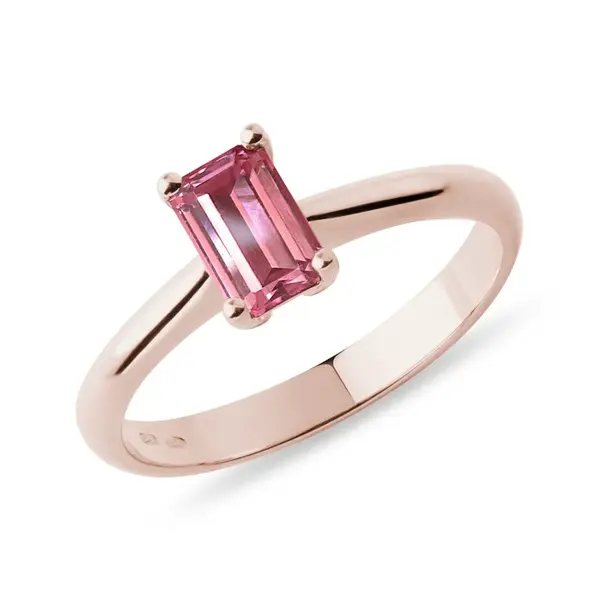 Prsten s růžovým turmalínem emerald v růžovém zlatě KLENOTA
