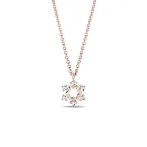 Diamantový náhrdelník vločka v růžovém 14k zlatě KLENOTA