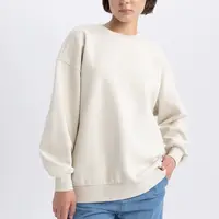 DEFACTO Back to School Oversize Fit Wide Pattern Crew Neck Thick Fabric Basic Plain Sweatshirt