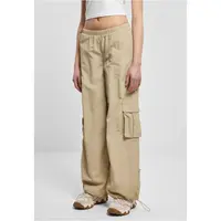Ladies Wide Crinkle Nylon Cargo Pants beton