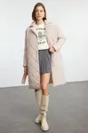 Trendyol Ecru Oversize Belted Long Quilted Puffer Coat
