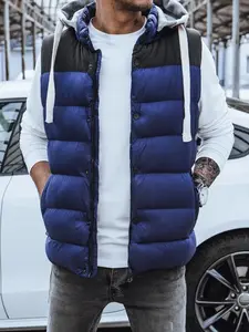 Pánská prošívaná vesta s kapucí tmavě modrá Dstreet