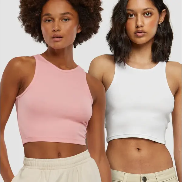 Dámský Cropped Rib Top - 2 Pack růžová+bílá