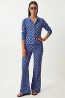 Happiness İstanbul Women's Blue Pink Patterned Summer Woven Shirt and Trousers Set