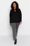 Trendyol Curve Black Front Detailní pletený svetr