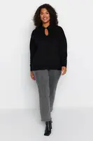 Trendyol Curve Black Front Detailní pletený svetr