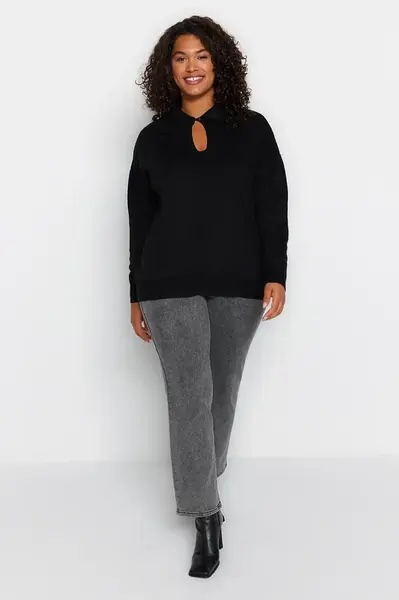 Trendyol Curve Black Front Detailní pletený svetr
