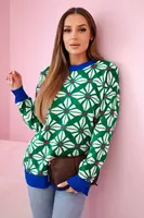 Svetr s geometrickým motivem zelené barvy