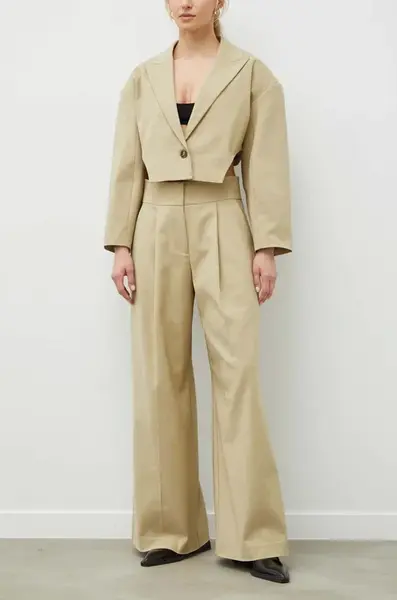 Kalhoty 2NDDAY 2ND Maverick - Modern Suiting dámské, béžová barva, široké, high waist, 2242160166