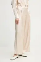 Kalhoty AERON WELLEN dámské, béžová barva, široké, high waist, PA249558