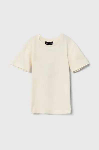 Dětské bavlněné tričko Emporio Armani béžová barva