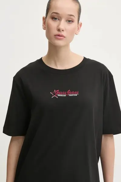 Bavlněné tričko Guess Jeans černá barva, W5RI48 K8HM0