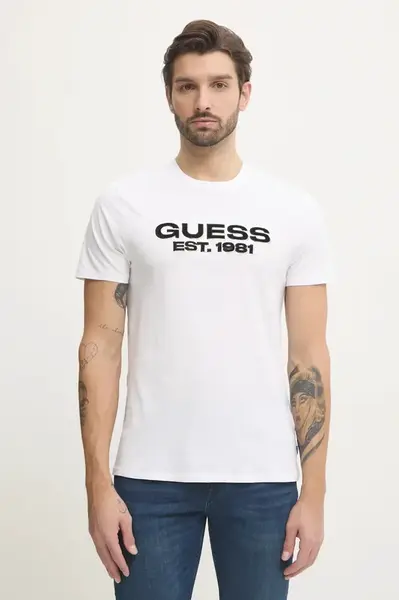 Bavlněné tričko Guess bílá barva, s aplikací, M5RI50 K9RM1