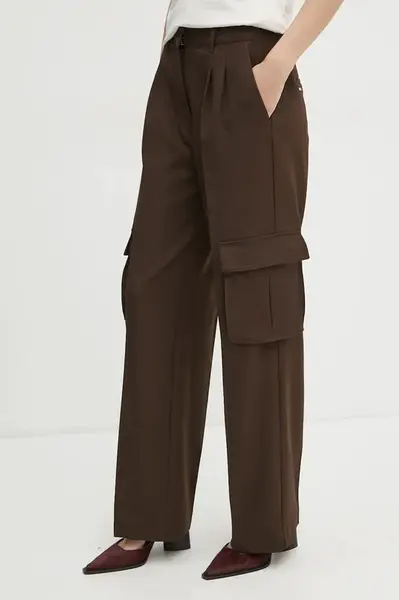 Kalhoty Guess MATEA dámské, hnědá barva, široké, high waist, W5RB41 WGX02