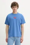 Bavlněné tričko Levi's modrá barva, s potiskem, 87373