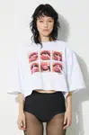 Bavlněné tričko Fiorucci Mouth Print Cropped Padded T-Shirt bílá barva, U01FPTSH106CJ01WH01