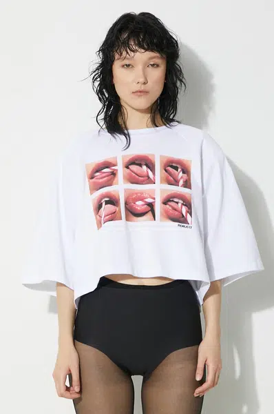Bavlněné tričko Fiorucci Mouth Print Cropped Padded T-Shirt bílá barva, U01FPTSH106CJ01WH01