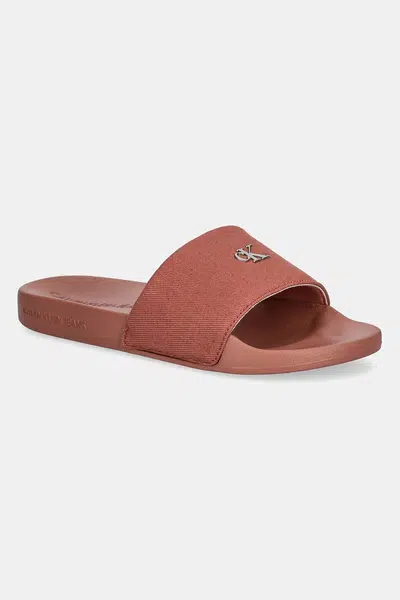 Pantofle Calvin Klein Jeans SLIDE MONOGRAM HARDWARE dámské, růžová barva, YW0YW01713