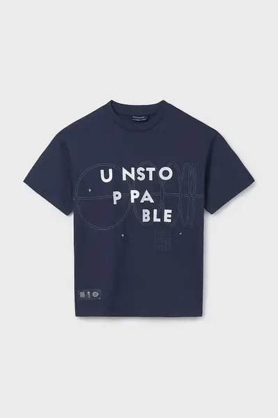 Dětské bavlněné tričko Mayoral tmavomodrá barva, s potiskem, 6013