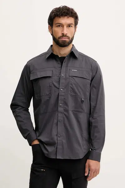 Košile Columbia Landroamer Twill pánská, šedá barva, regular, s klasickým límcem, 2120581