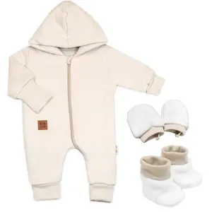 Baby Nellys 3D sada Nature, overal, botky, rukavičky - sv. béžový, vel. 56