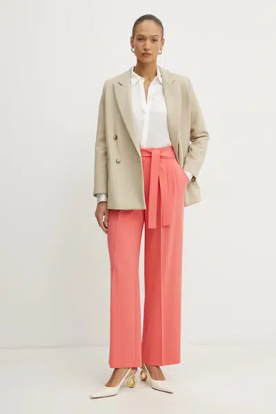 Kalhoty BOSS dámské, růžová barva, jednoduché, high waist