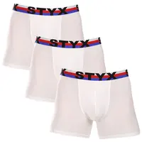 Styx 3PACK pánské boxerky long sportovní guma bílé trikolóra (3U2061) L