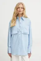 Bavlněná košile Patrizia Pepe modrá barva, relaxed, s klasickým límcem, 8C0737 AH74