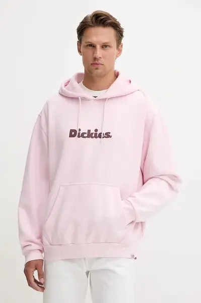 Mikina Dickies pánská, růžová barva, s kapucí, s potiskem, DK0A87NP