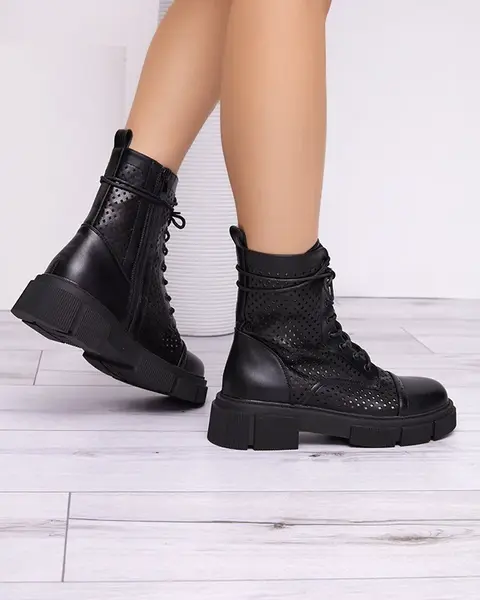 Resti Women's black openwork ankle boots with a flat heel Rolika - Footwear