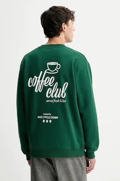 Bavlněná mikina Marc O'Polo pánská, zelená barva, s potiskem, 5000007320