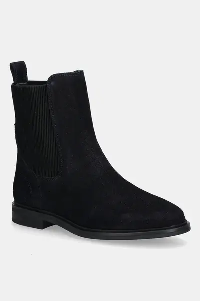 Semišové kotníkové boty Tommy Hilfiger FLAG SUEDE CHELSEA BOOT dámské, tmavomodrá barva, na plochém podpatku, FW0FW08780