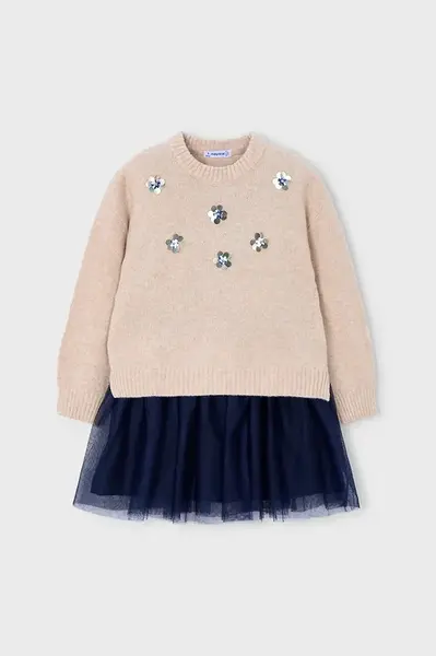 Dívčí šaty Mayoral béžová barva, mini, 4918