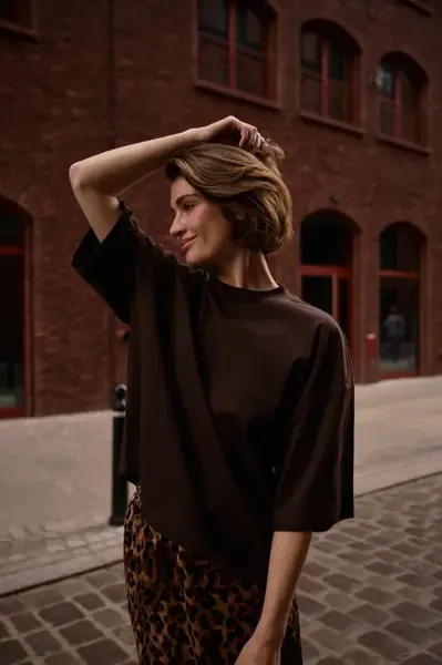 Marisse Plain Oversize Brown Blouse