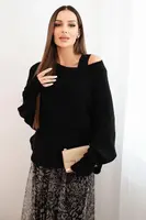 Kesi Włoski Dámský komplet s vlněným svetrem a viskózovou šaty černý