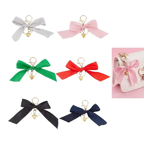 6Pcs 6 Colors Polyester Bowknot Pendant Decoration
