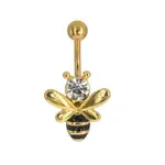 Bees 316L Surgical Stainless Steel Pave Clear Cubic Zirconia Black Enamel Curved Barbell Belly Rings
