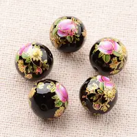 Flower Picture Printed Glass Round Beads