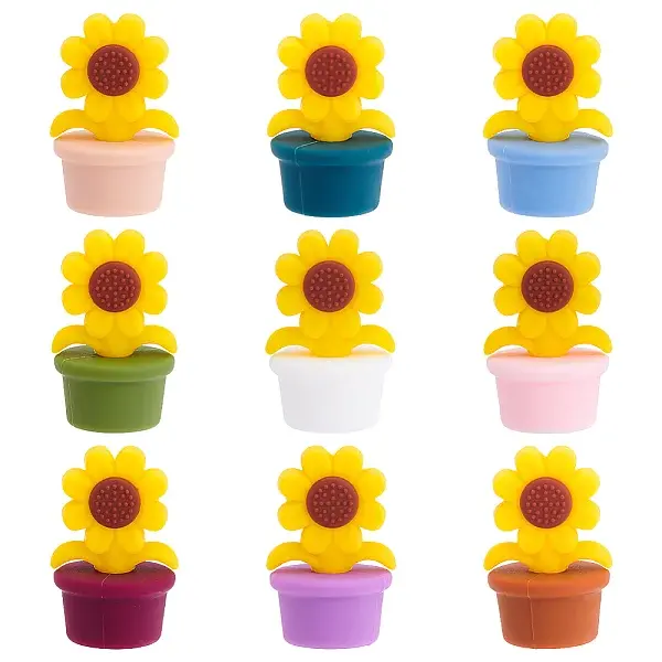 9Pcs 9 Colors Sunflower Silicone Beads