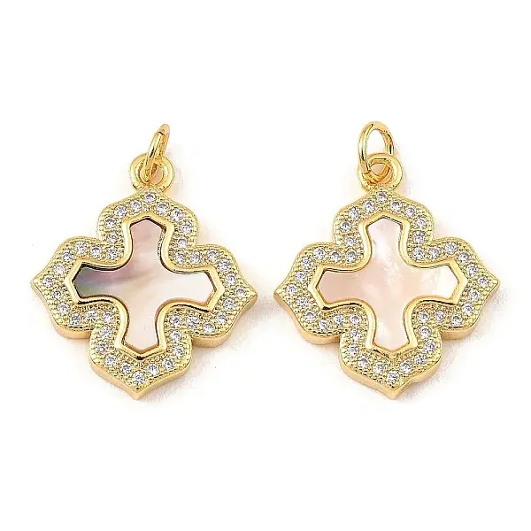 Rack Plating Brass Cubic Zirconia with Shell Pendants