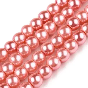 Baking Paint Pearlized Glass Pearl Round Bead Strands