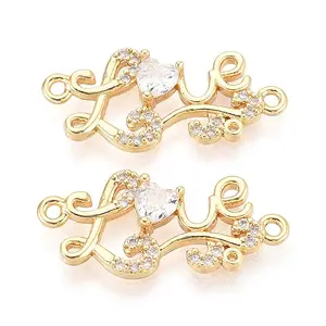 Brass Pave Clear Cubic Zirconia Word Love Links/Connector Charms