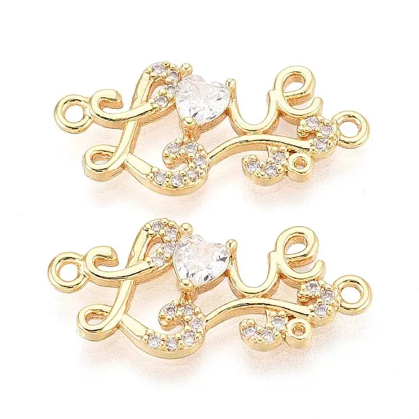 Brass Pave Clear Cubic Zirconia Word Love Links/Connector Charms